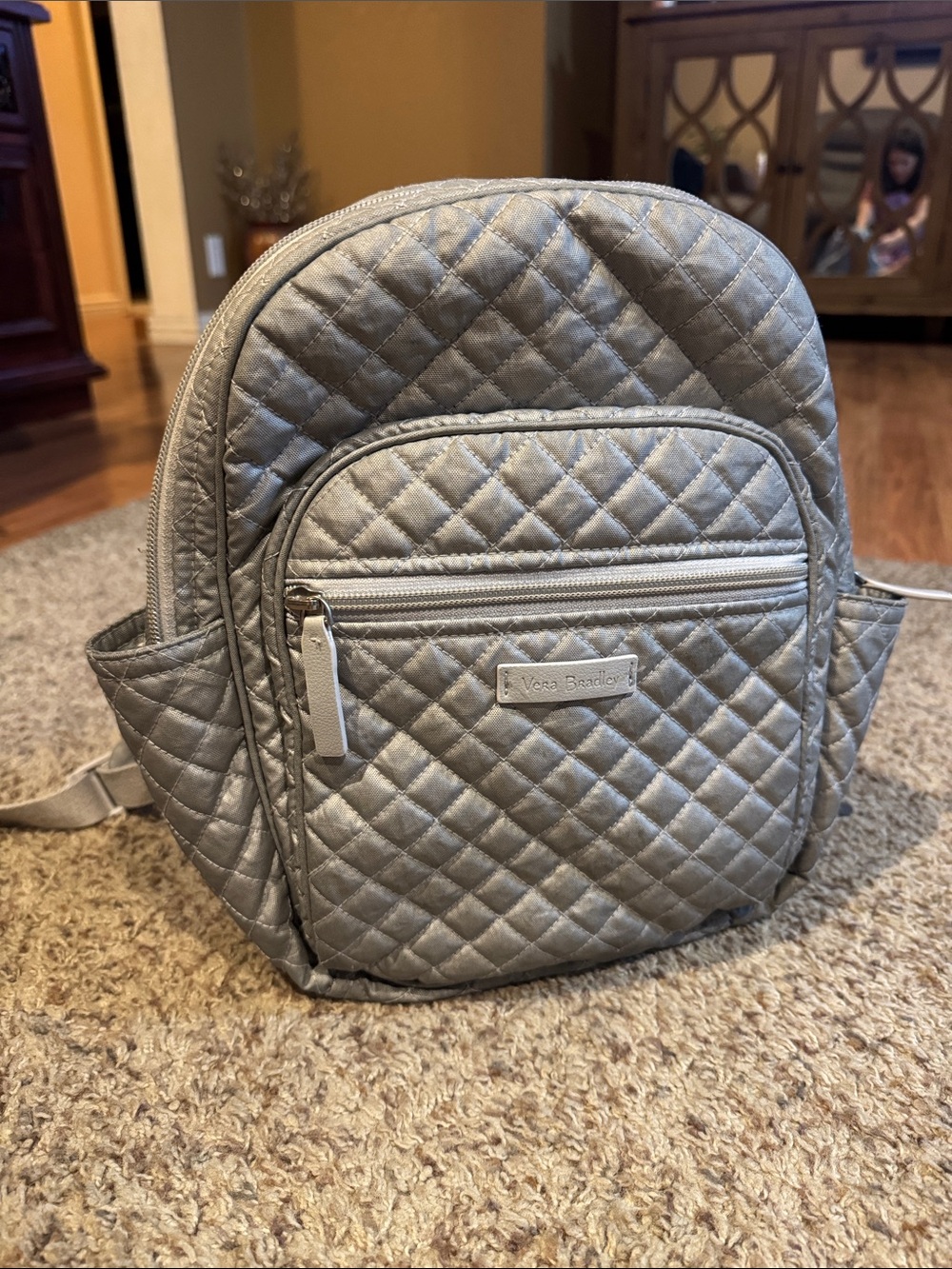 Vera Bradley Metallic Quilted Mini Backpack in Silver